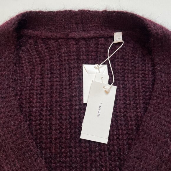 Vince Ribbed Wool Blend Pocket Cardigan H Plum Wine Size XXXL NEW NWT - Picture 5 of 10